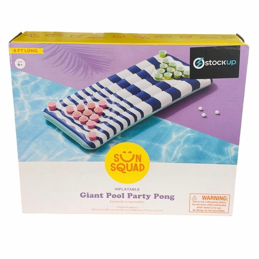 Sun Squad Giant Pool Party Pong Inflatable Float Game 6ft NIB Summer Fun